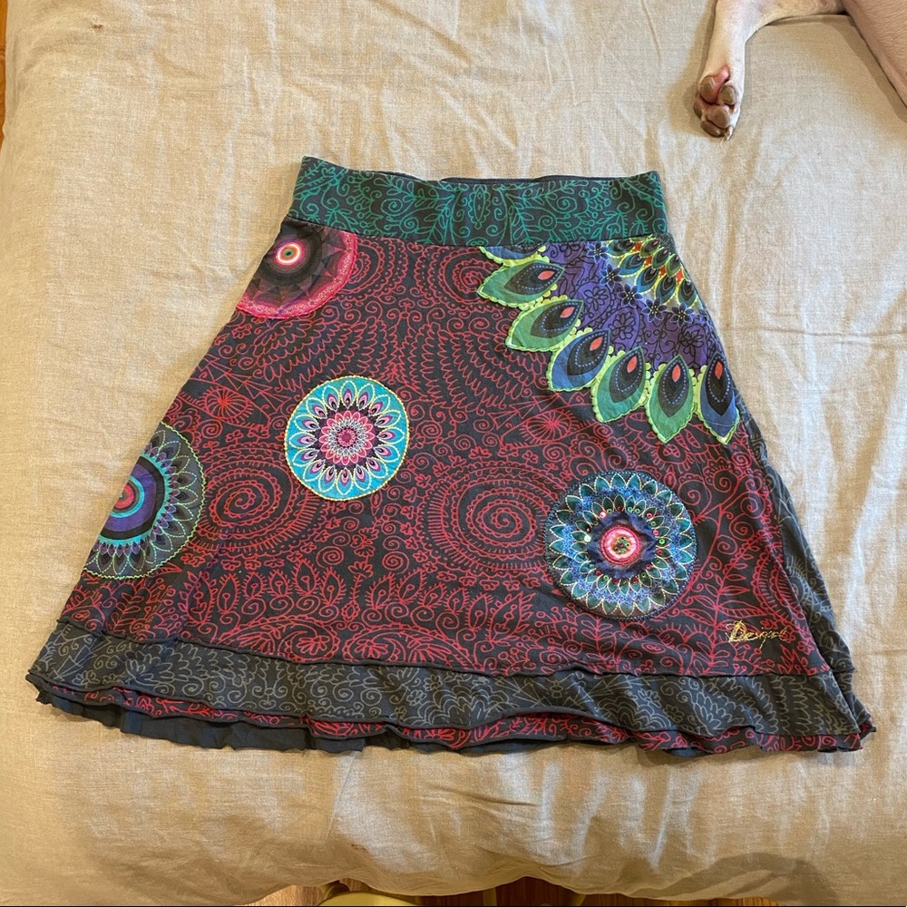 Desigual Colorful Stretchy Midi Skirt Size Medium